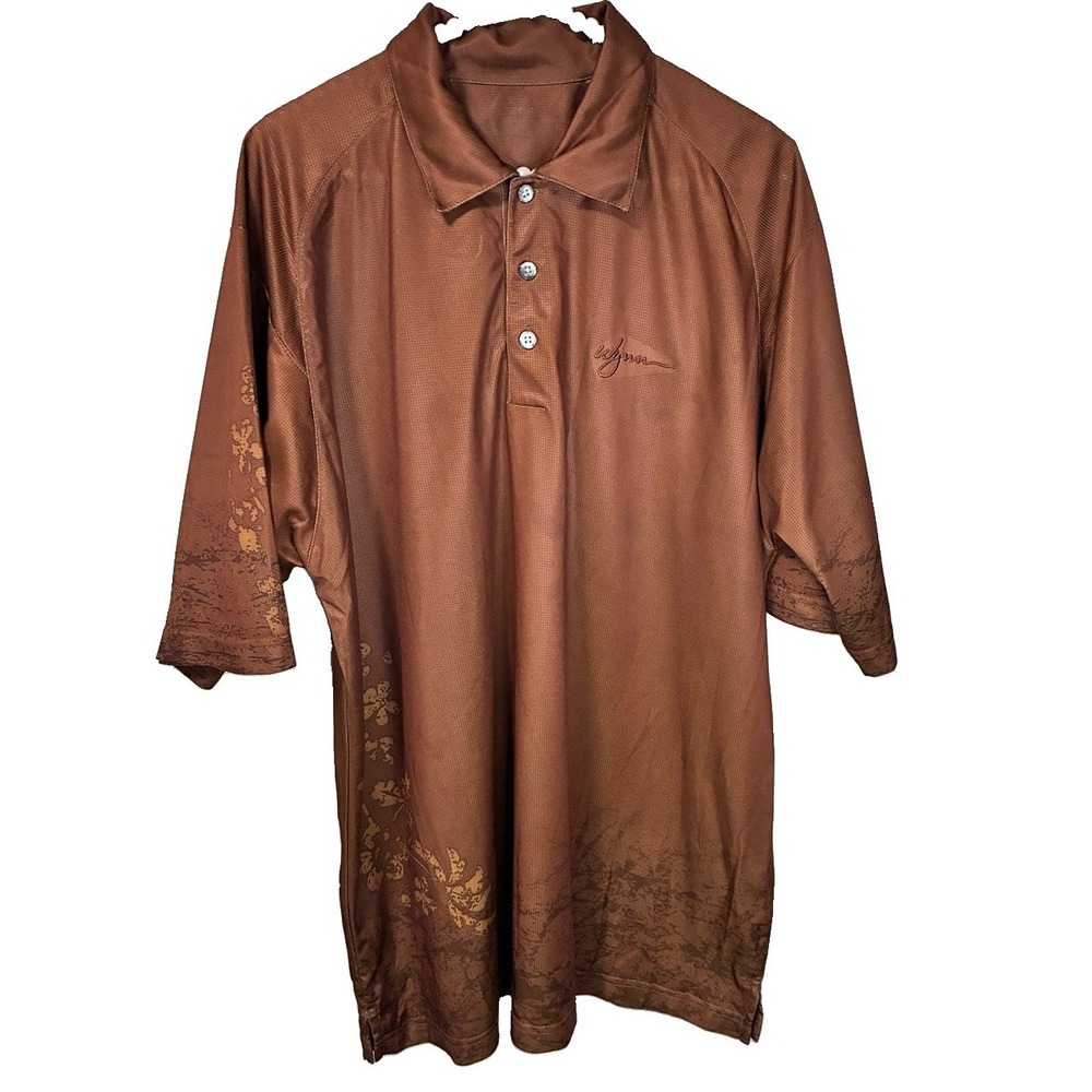 Men's Brown Copper Polo Shirt Short Sleeve Floral Print Embroidered Logo XL